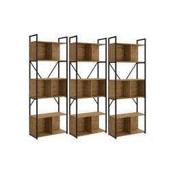 Estante P/sala Industrial Li014 Kit 3 Un Aço Madeirado 72x200cm Freijo/preto - Kappesberg - 3