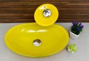 Ver imagem 4 de Kit: Cuba de Vidro Oval + Torneira Cascata + Válvula Click - Amarelo