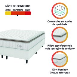 Cama Box Colchão Casal King Molas Ensacadas City Pillow Top 193x203x61cm Linho Branco / Bege Hellen - 5