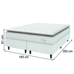 Cama Box Colchão Casal King Molas Ensacadas City Pillow Top 193x203x61cm Linho Branco / Bege Hellen - 3