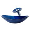 Kit: Cuba de Vidro Oval + Torneira Cascata + Válvula Click - Azul Escuro - 1