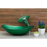 Kit: Cuba de Vidro Oval + Torneira Cascata + Válvula Click - Verde Escuro - 2