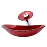 Kit: Cuba de Vidro Oval + Torneira Cascata + Válvula Click - Vermelho Escuro - 1