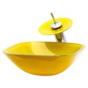 Ver imagem 1 de Cuba de Vidro Quadra 31 + Torneira Cascata + Válvula - Amarelo
