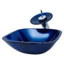 Ver imagem 1 de Cuba de Vidro Quadra 31 + Torneira Cascata + Válvula - Azul escuro