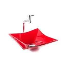 Cuba de Vidro para Banheiros e Lavabos - Quadrada Rt 30cm - Vermelho - 30x30x11cm - 2