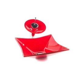Cuba de Vidro para Banheiros e Lavabos - Quadrada Rt 30cm - Vermelho - 30x30x11cm - 3