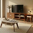 Ver imagem 1 de Sala de Estar Verona Rack TV 75'' e 2 Mesas Cedro / Off White