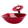 Cuba Vidro Quadrada 31Cm + Torneira Cascata + Válvula + Sifão - Vermelho - 1