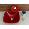 Cuba Vidro Quadrada 31Cm + Torneira Cascata + Válvula + Sifão - Vermelho - 4