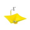 Kit: Cuba de Vidro Quadrada RT 30Cm + Torneira Link + Válvula - Amarelo - 30 x 30 x 11 Cm - 1