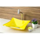 Ver imagem 2 de Kit: Cuba de Vidro Quadrada RT 30Cm + Torneira Link + Válvula - Amarelo - 30 x 30 x 11 Cm