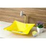 Kit: Cuba de Vidro Quadrada RT 30Cm + Torneira Link + Válvula - Amarelo - 30 x 30 x 11 Cm - 2