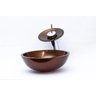 Cuba Vidro Redonda 30cm + Torneira Cascata + Válvula + Sifão - Marrom - 1