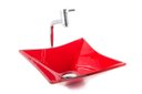 Ver imagem 1 de Kit: Cuba de Vidro Quadrada RT 30Cm + Torneira Link + Válvula - Vermelho - 30 x 30 x 11 Cm