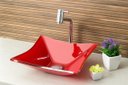Ver imagem 2 de Kit: Cuba de Vidro Quadrada RT 30Cm + Torneira Link + Válvula - Vermelho - 30 x 30 x 11 Cm