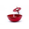 Cuba Vidro Redonda 30cm + Torneira Cascata + Válvula + Sifão - Vermelho - 1