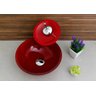 Cuba Vidro Redonda 30cm + Torneira Cascata + Válvula + Sifão - Vermelho - 4