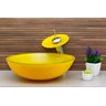 Cuba Vidro Redonda 42 Cm + Torneira Cascata + Válvula + Sifão - Amarelo - 3