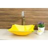 Kit: Cuba de Vidro Modelo Retrô 33cm + Torneira Link + Válvula Click - Amarelo - 2