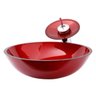 Cuba Vidro Redonda 42 Cm + Torneira Cascata + Válvula + Sifão - Vermelho escuro - 1