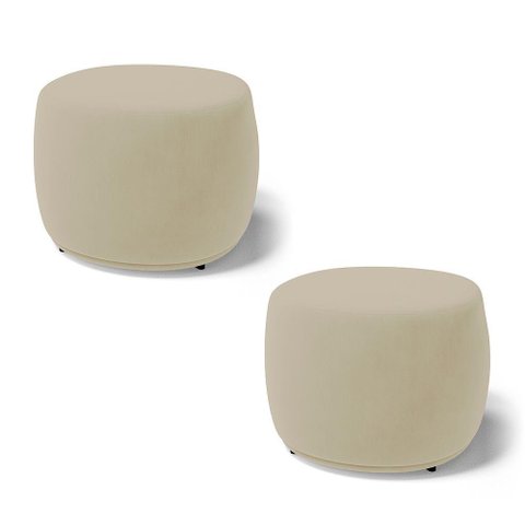 Kit 02 Puffs Decorativos Living Aisha Orgânico Redondo Veludo Bege - Desk Design