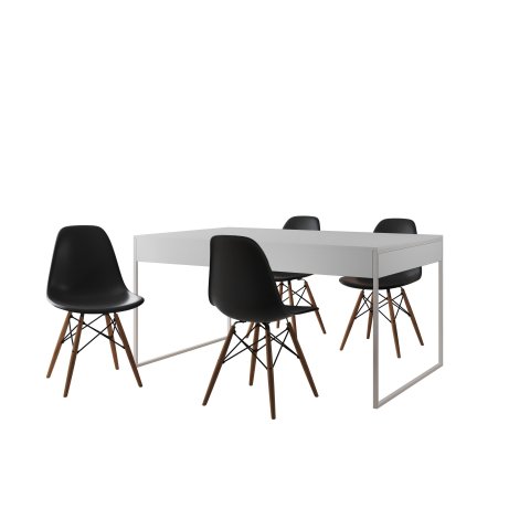 Conjunto Industrial Filadelfia 120x75 Ferro Branco Tampo Branco 4 Cadeiras Preto