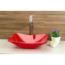 Kit: Cuba de Vidro Modelo Retrô 38cm + Torneira Link + Válvula Click - Vermelho - 2