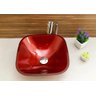 Cuba de vidro Quadrada 36 Cm + Torneira Link + Válvula + Sifão - Vermelho escuro - 36 x 36 x 14 Cm - 4