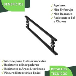 Puxador De Porta Preto Inox Vidro Pivotante 50cm M.S - 3