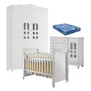 Ver imagem 1 de Quarto de Bebê New Selena 4 Portas com Cômoda Selena e Berço Mirelle Branco Brilho e Colchão Ortobom