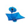 Cuba de Vidro Quadrada Rt 30cm + Torneira Cascata + Válvula - Azul - 1