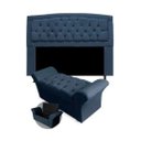 Ver imagem 1 de Kit Cabeceira Geovana e Calçadeira Veneza Casal 140cm Suede Topázio Decor:azul Marinho