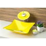 Cuba de Vidro Quadrada Rt 34cm + Torneira Cascata + Válvula - Amarelo - 2