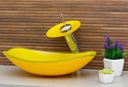Ver imagem 2 de Cuba de Vidro Chanfrada + Torneira Cascata + Válvula + Sifão - Amarelo