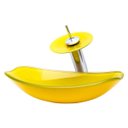 Ver imagem 1 de Cuba de Vidro Chanfrada + Torneira Cascata + Válvula + Sifão - Amarelo