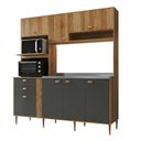 Ver imagem 2 de Cozinha Compacta 185cm com 7 Portas e 2 Gavetas Jade Marrom Nogal/Grafite