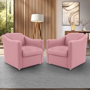 Kit 02 Poltrona Decorativa Reforçada Milla Recepção 12 Cores - Rosa