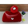 Cuba Vidro Abaulada + Torneira Cascata + Válvula + Sifão - Vermelho - 4