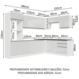 Cozinha Completa de Canto 100% MDF Madesa Acordes 479003 Armário e Balcão Frentes Branco Brilho Cor: - 3