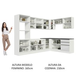 Cozinha Completa de Canto 100% MDF Madesa Acordes 479003 Armário e Balcão Frentes Branco Brilho Cor: - 5