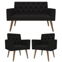 Ver imagem 1 de Sofá 2 Lugares + 2 Poltronas Decorativas para Sala, Recepção Preto
