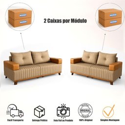 Sofá 3x2 Lugares Leona Bom Pastor Linho Bege/caramelo - 3