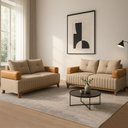 Ver imagem 1 de Sofá 3x2 Lugares Leona Bom Pastor Linho Bege/caramelo