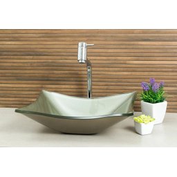 Cuba de vidro Retangular + Torneira Link + Válvula + Sifão - Creme - 3