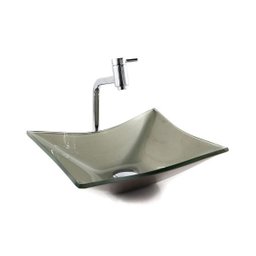 Cuba de vidro Retangular + Torneira Link + Válvula + Sifão - Creme - 1