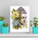 Ver imagem 2 de Quadro Aquarela Buda Com Flores 24x18cm:Madeira branca