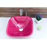 Kit : Cuba de vidro Quadrada 31 Cm + Torneira Link + Válvula - Rosa - 31 x 31 x 13 Cm - 4