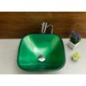 Kit : Cuba de vidro Quadrada 31 Cm + Torneira Link + Válvula - Verde escuro - 31 x 31 x 13 Cm - 4