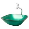 Kit : Cuba de vidro Quadrada 31 Cm + Torneira Link + Válvula - Verde escuro - 31 x 31 x 13 Cm - 1